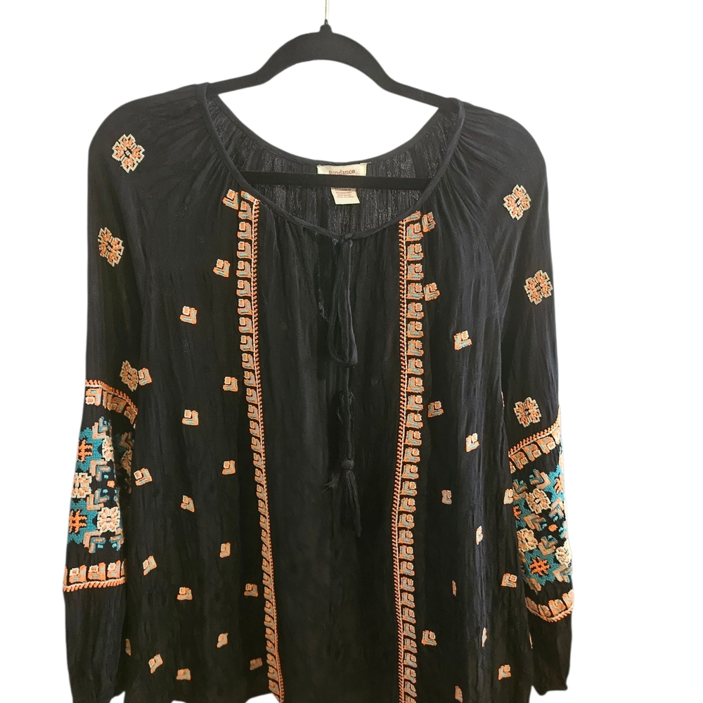 Sundance Black Top with Colorful Embroidery